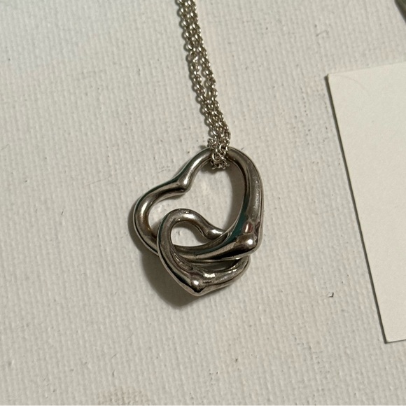 Tiffany & Co.Sterling Silver 925 Double Heart Necklace 16’ Elsa Peretti w/box - Picture 7 of 17